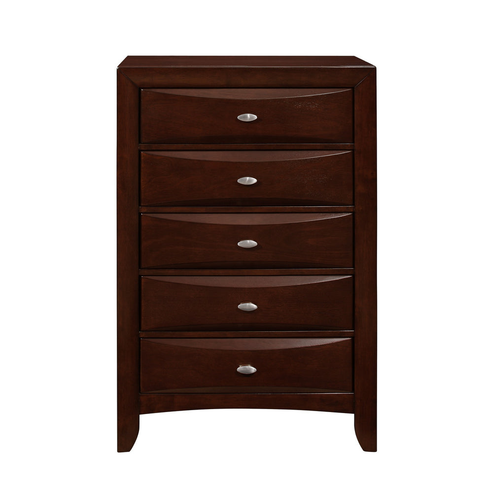 New Merlot Chest With 5 Chambared Drawer By Homeroots | Dressers | Modishstore - 2
