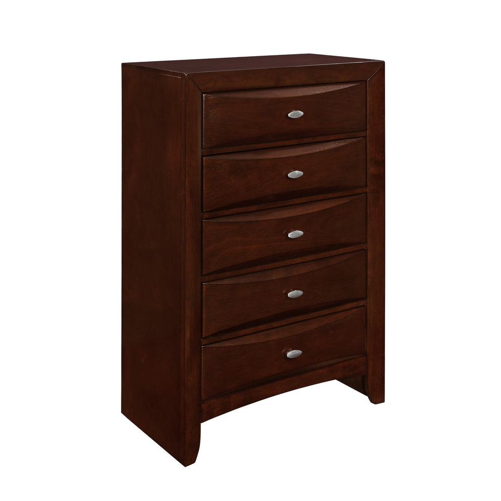 New Merlot Chest With 5 Chambared Drawer By Homeroots | Dressers | Modishstore - 3