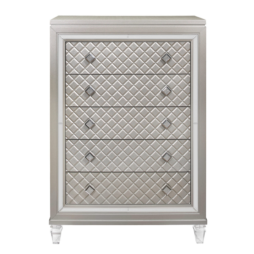 Champagne Toned Chest With Tapered Acrylic Legs And 5 Drawers By Homeroots | Dressers | Modishstore - 2