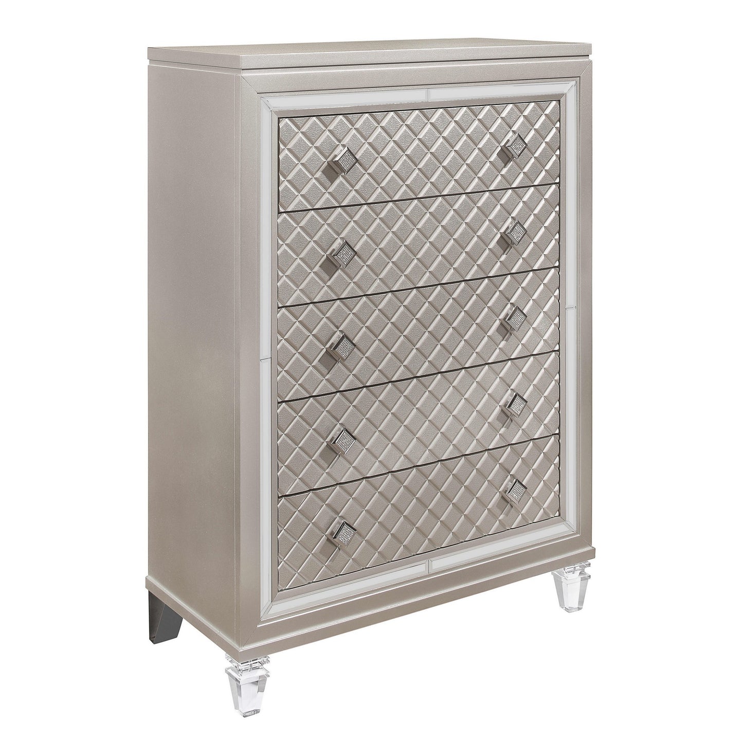 Champagne Toned Chest With Tapered Acrylic Legs And 5 Drawers By Homeroots | Dressers | Modishstore - 2