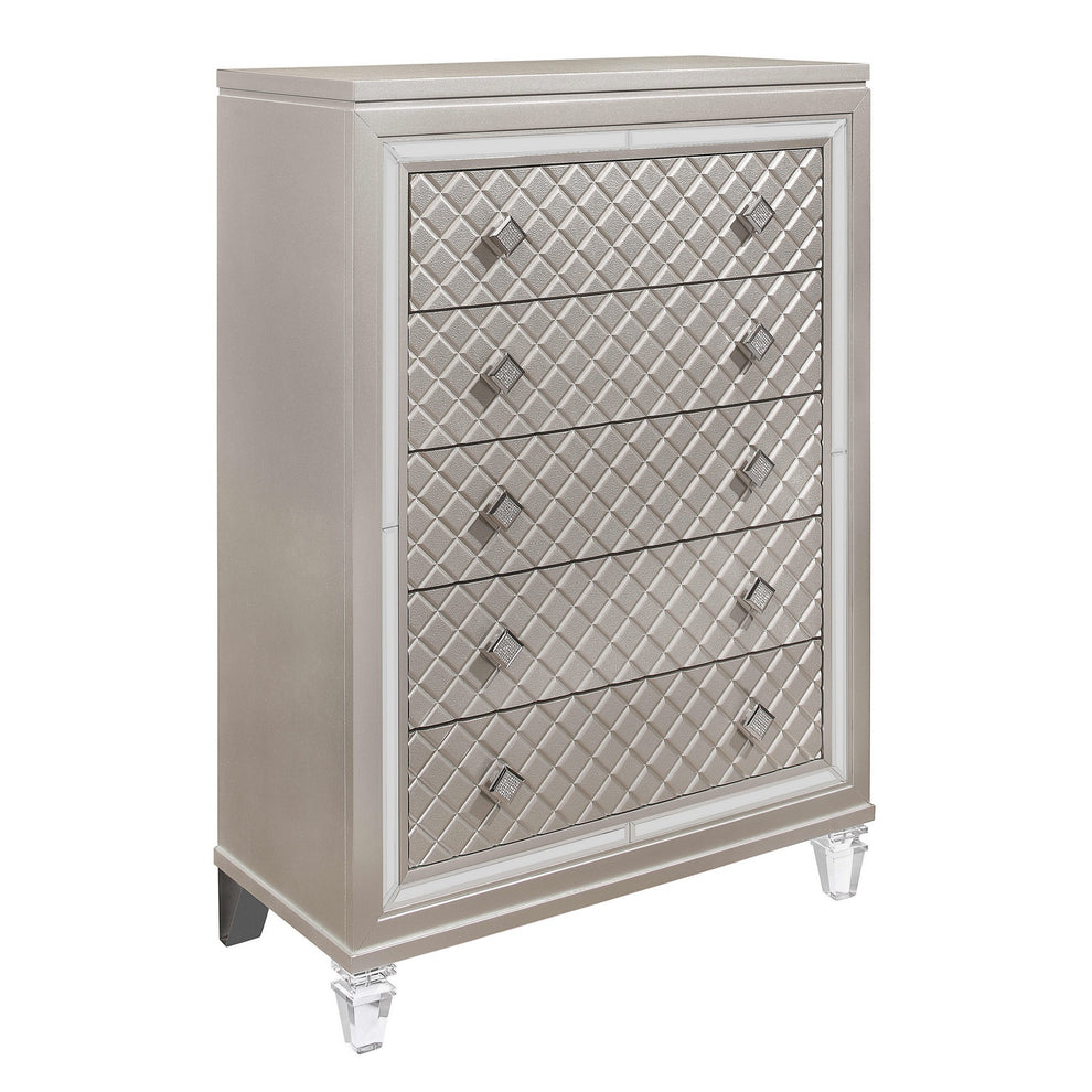 Champagne Toned Chest With Tapered Acrylic Legs And 5 Drawers By Homeroots | Dressers | Modishstore - 3