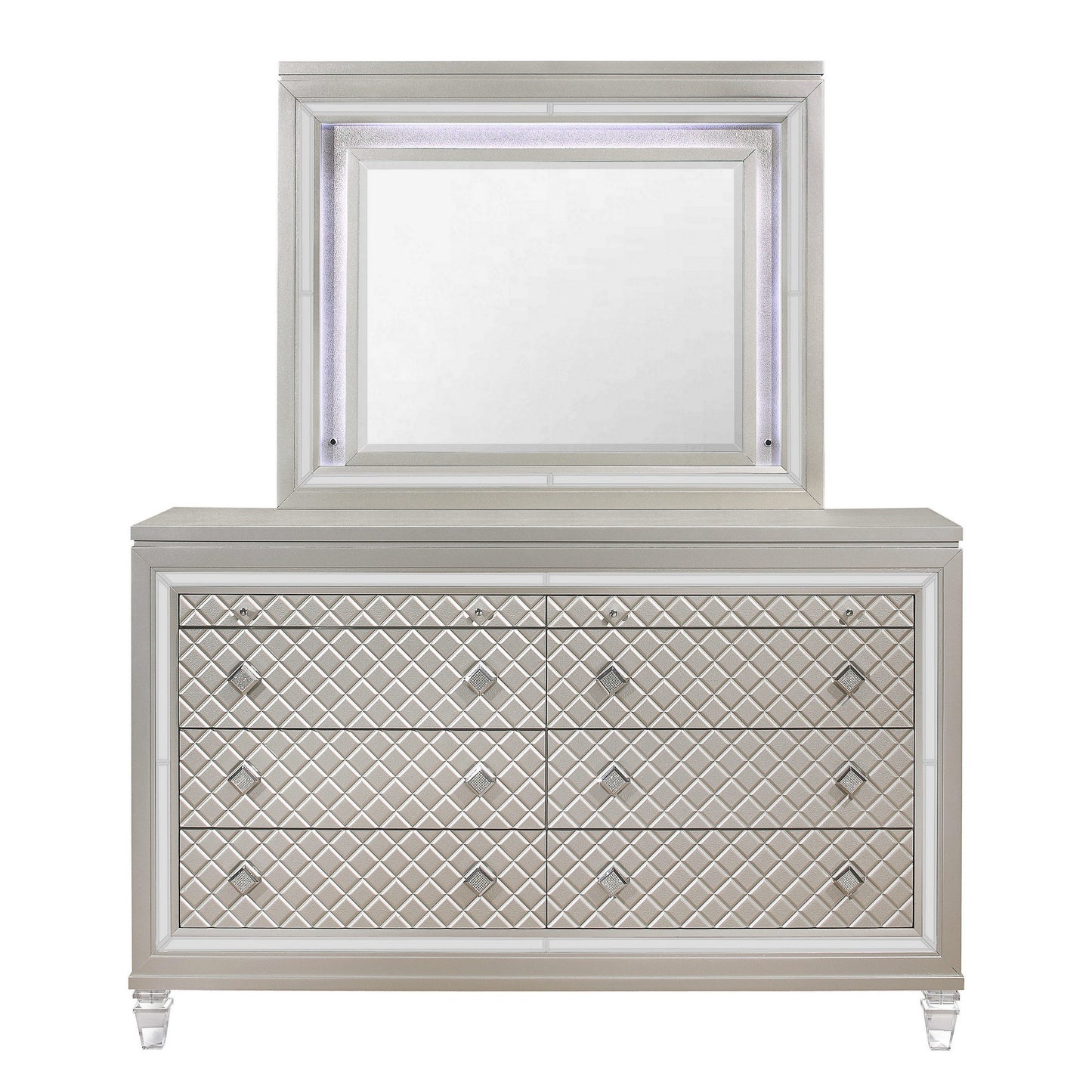Champagne Toned Dresser With Tapered Acrylic Legs And 2 Jewelry Drawers By Homeroots | Dressers | Modishstore