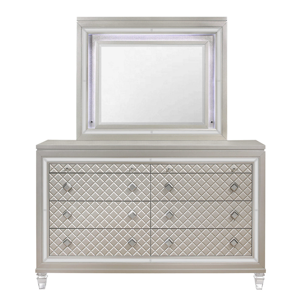 Champagne Toned Dresser With Tapered Acrylic Legs And 2 Jewelry Drawers By Homeroots | Dressers | Modishstore - 2