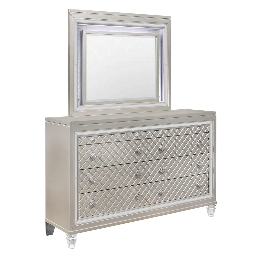 Champagne Toned Dresser With Tapered Acrylic Legs And 2 Jewelry Drawers By Homeroots | Dressers | Modishstore - 3