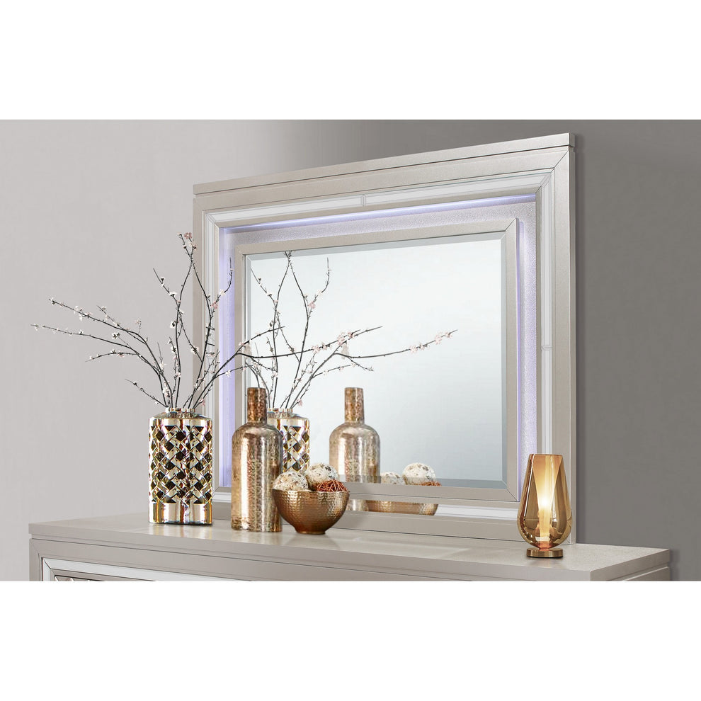 Champagne Toned Mirror Frame with a lovely Mirrored Accents By Homeroots | Mirrors | Modishstore - 3