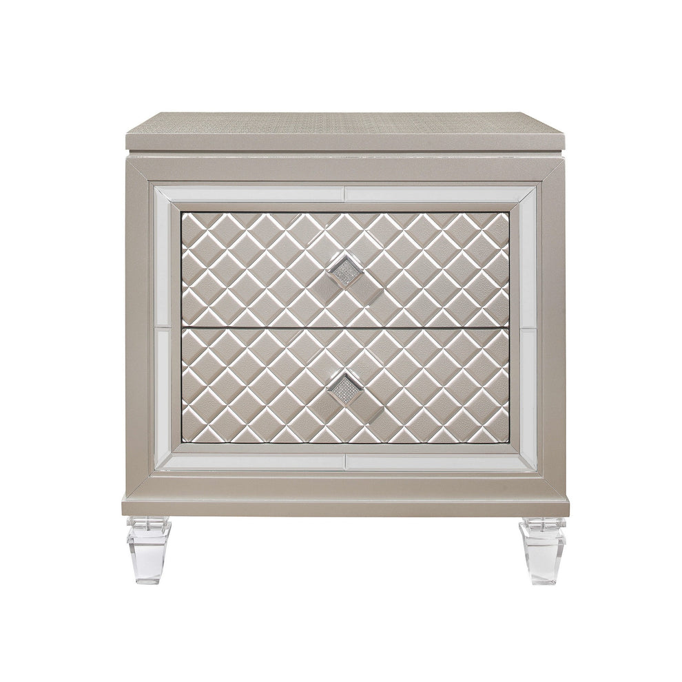 Champagne Toned Nightstand With Tapered Acrylic Legs And 2 Drawers By Homeroots | Nightstands | Modishstore - 2