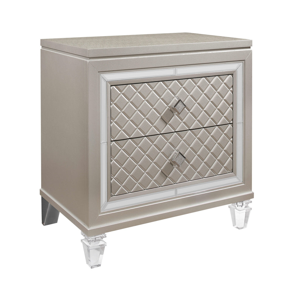 Champagne Toned Nightstand With Tapered Acrylic Legs And 2 Drawers By Homeroots | Nightstands | Modishstore - 3