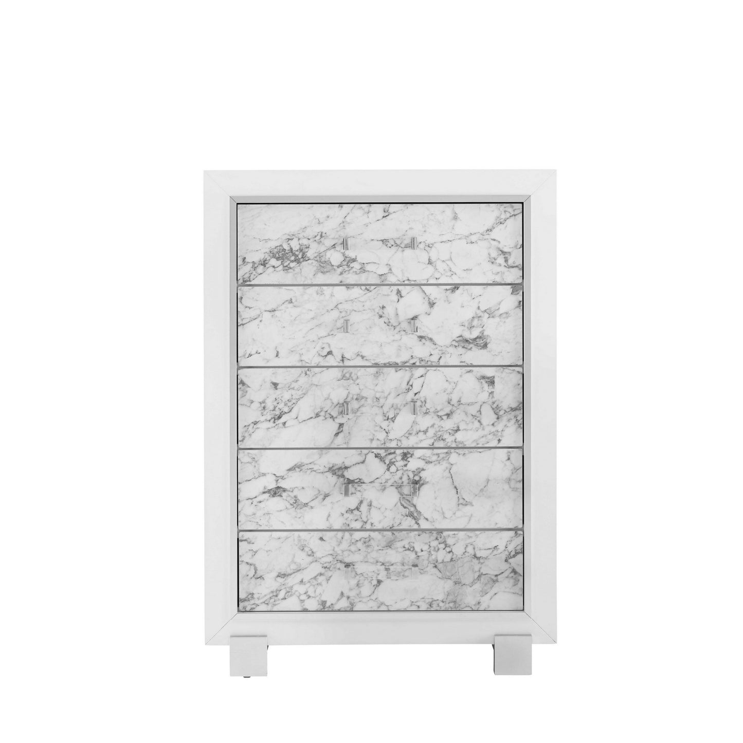 Modern White Chest With 5 Faux Marble Detailed Front Drawer. By Homeroots | Dressers | Modishstore - 2