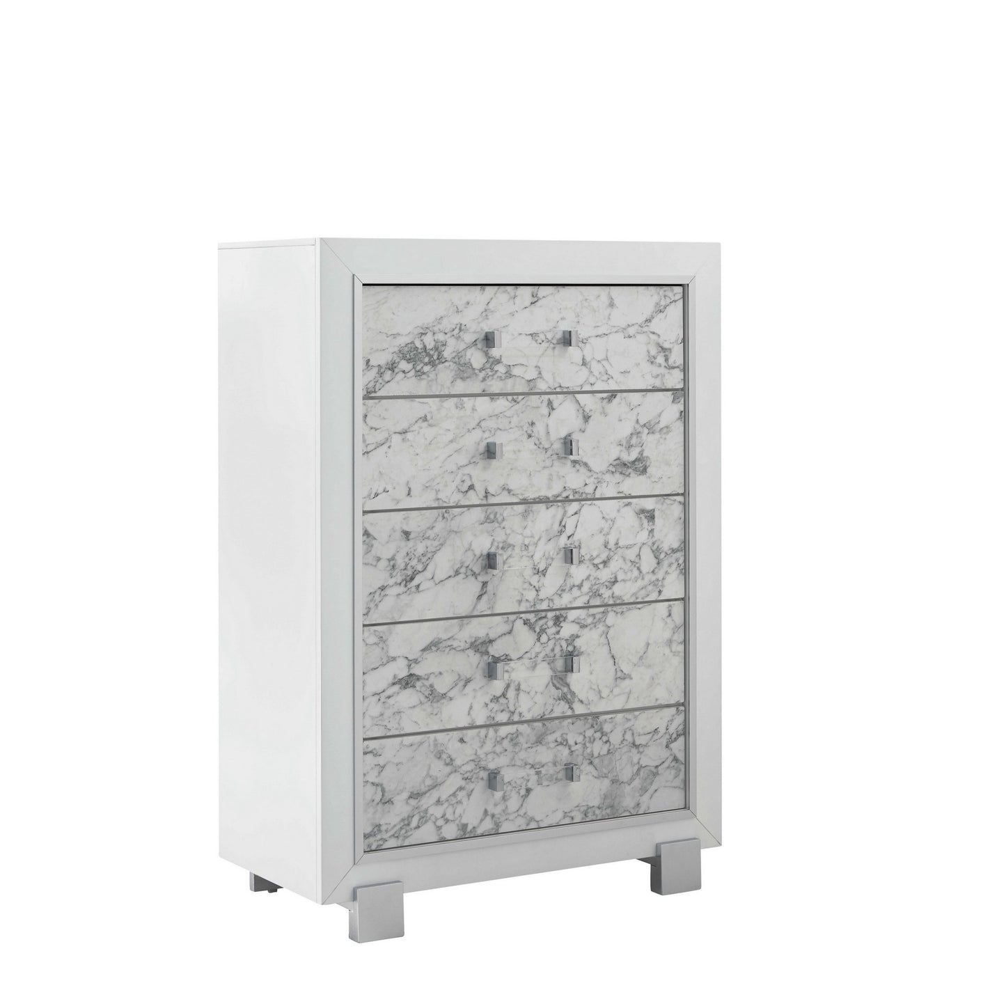 Modern White Chest With 5 Faux Marble Detailed Front Drawer. By Homeroots | Dressers | Modishstore - 2