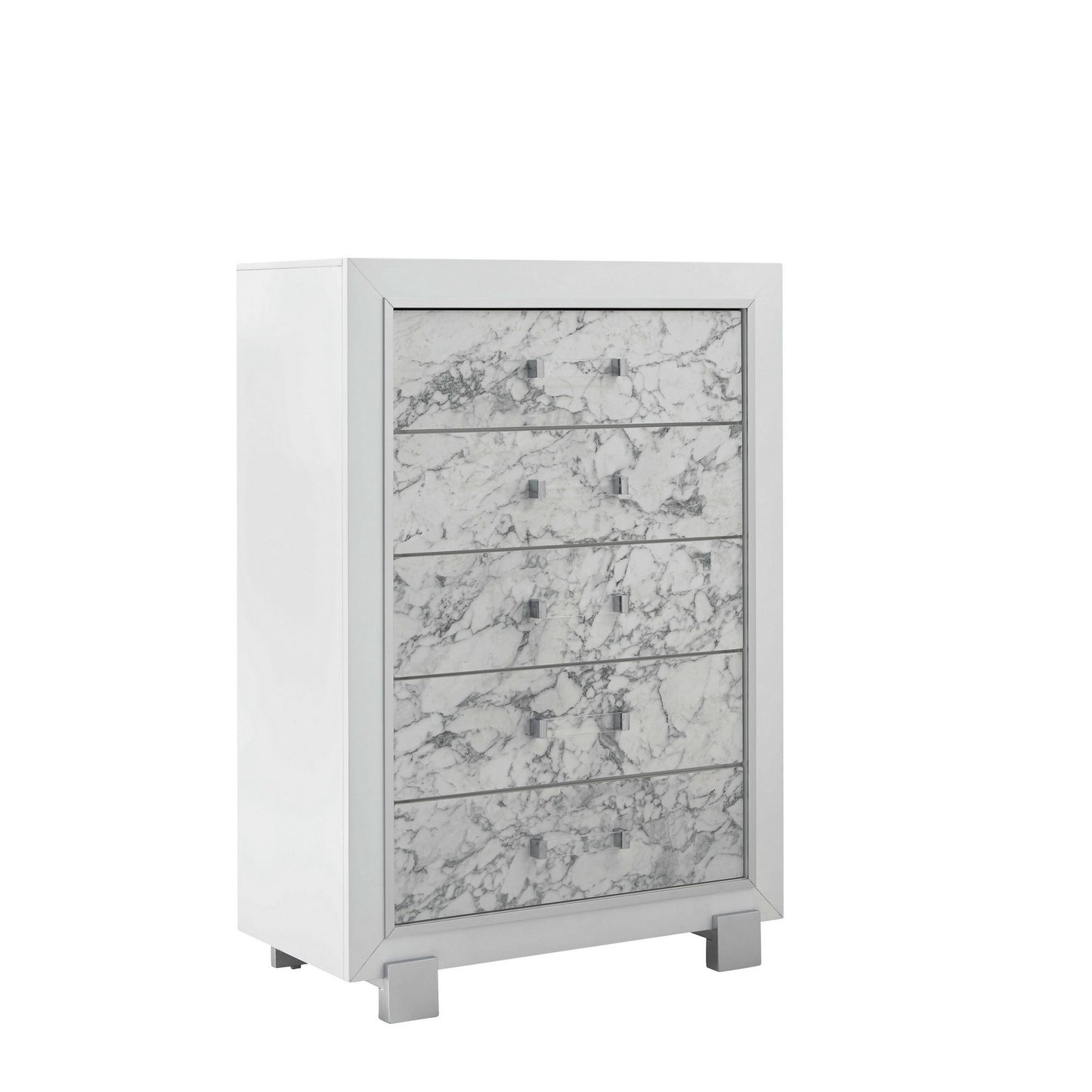 Modern White Chest With 5 Faux Marble Detailed Front Drawer. By Homeroots | Dressers | Modishstore - 3