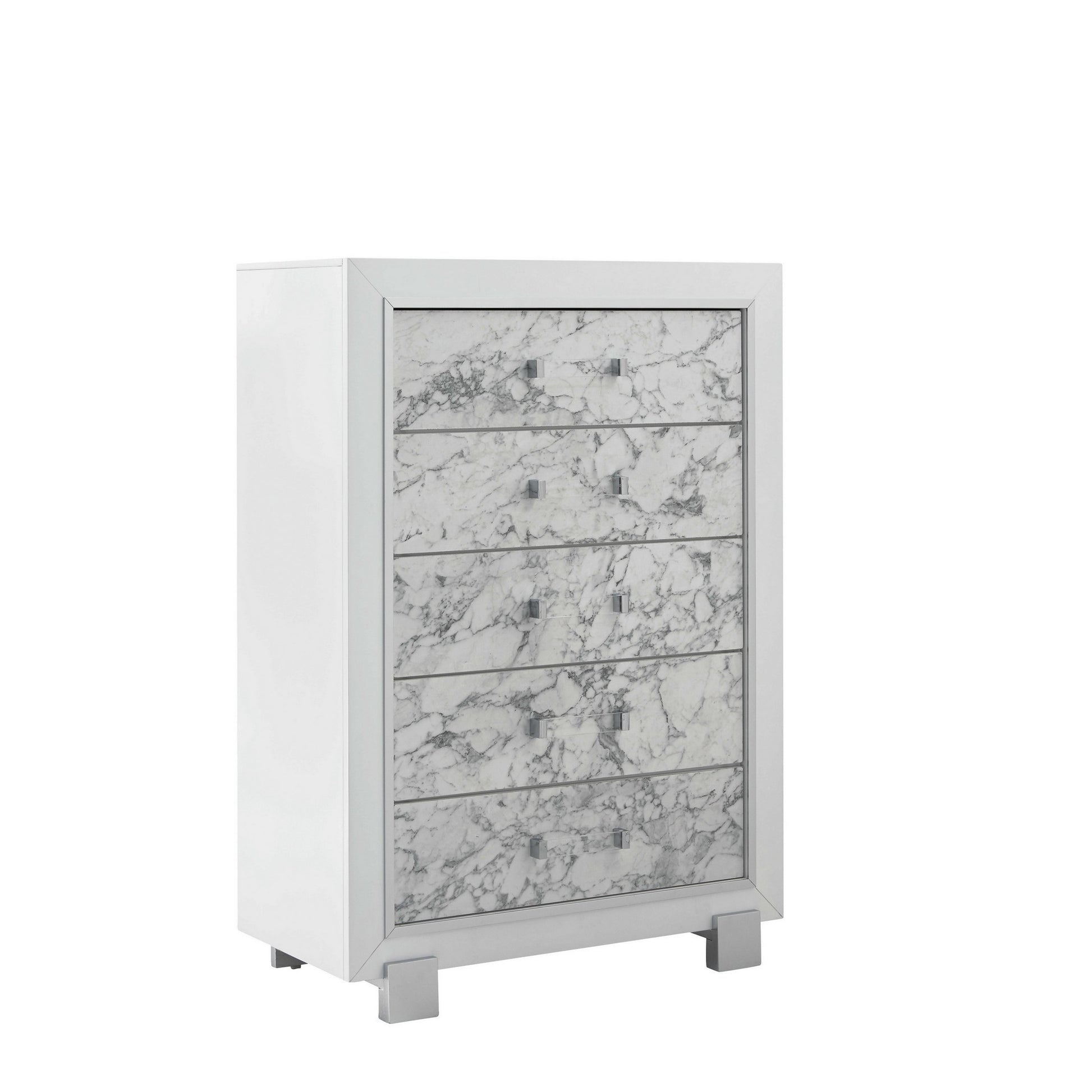 Modern White Chest With 5 Faux Marble Detailed Front Drawer. By Homeroots | Dressers | Modishstore - 3