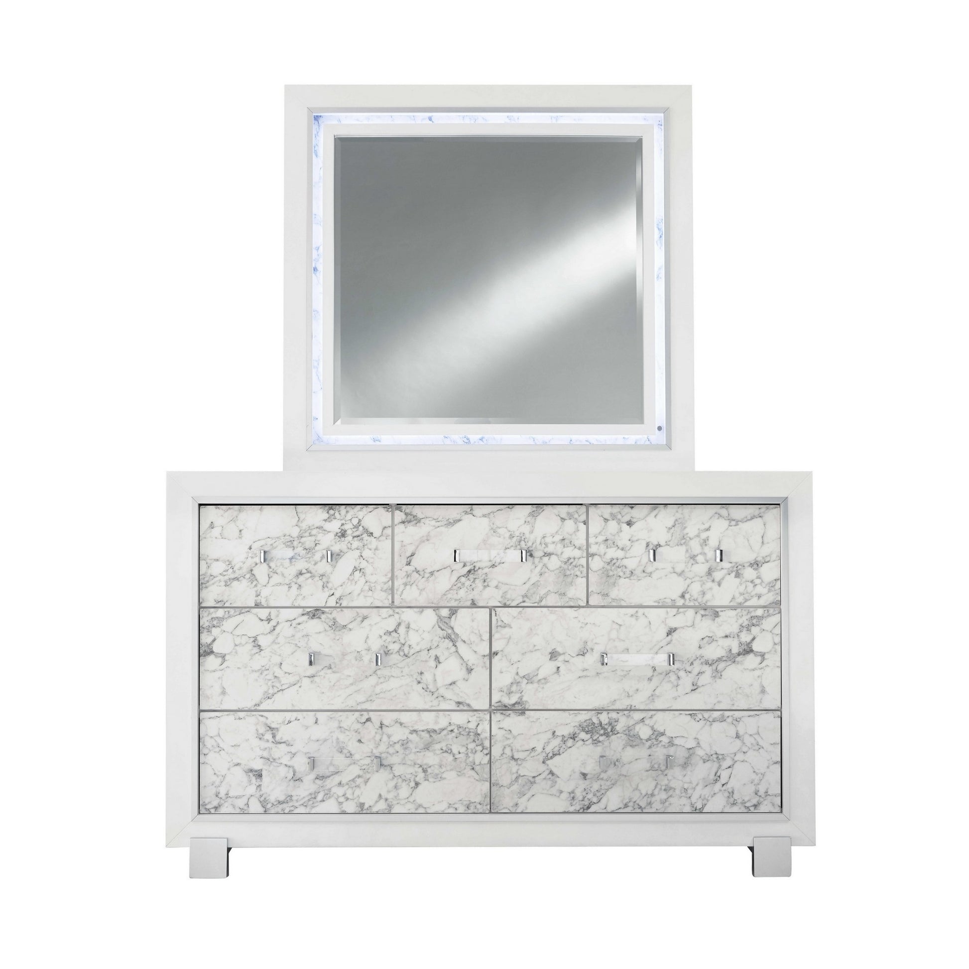 Modern White Dresser With 7 Faux Marble Detailed Front Drawer. By Homeroots | Dressers | Modishstore