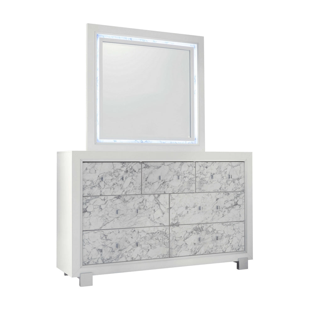 Modern White Dresser With 7 Faux Marble Detailed Front Drawer. By Homeroots | Dressers | Modishstore - 3