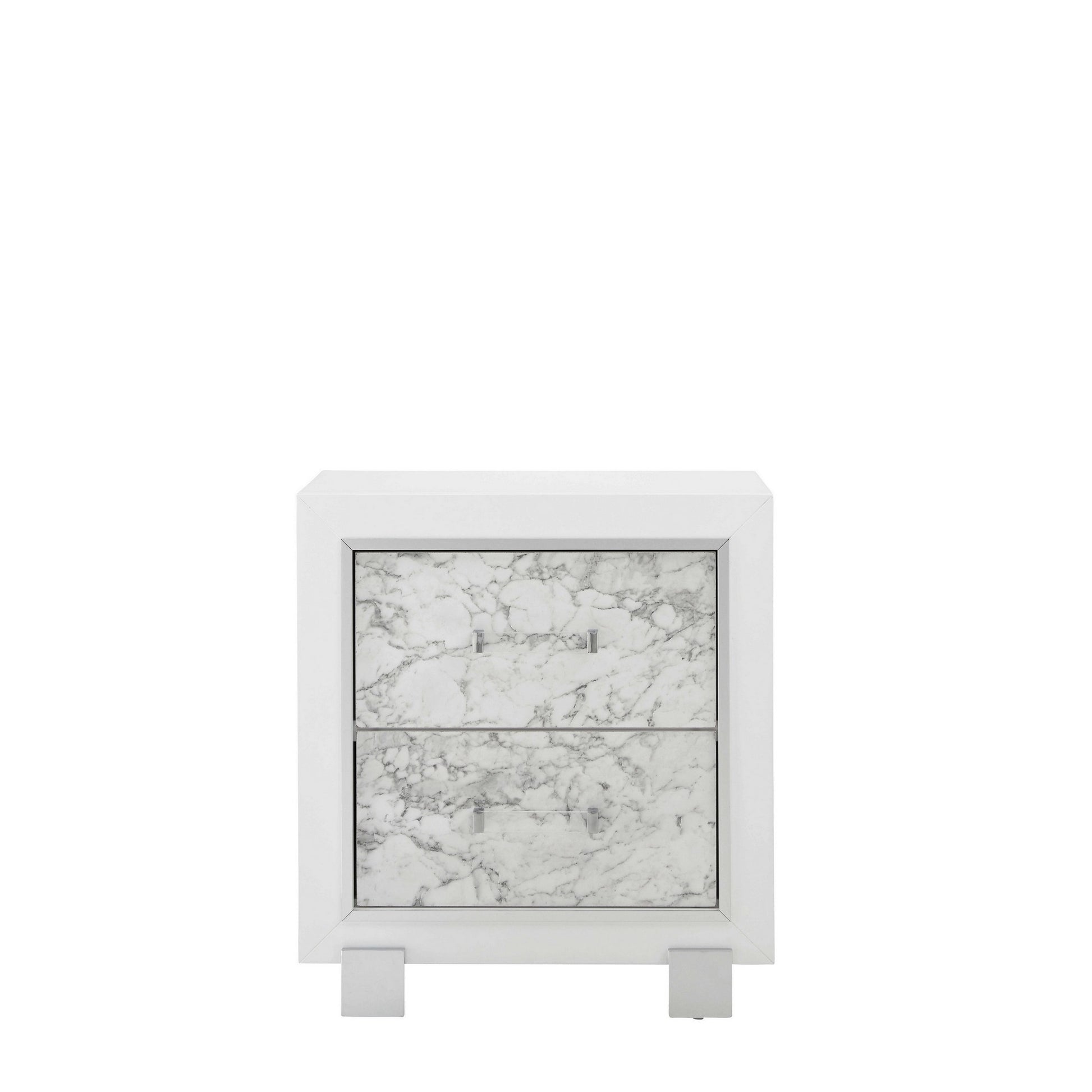 Modern White Nightstand With 2 Faux Marble Detailed Front Drawer. By Homeroots | Nightstands | Modishstore