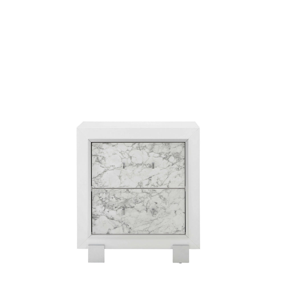 Modern White Nightstand With 2 Faux Marble Detailed Front Drawer. By Homeroots | Nightstands | Modishstore - 2