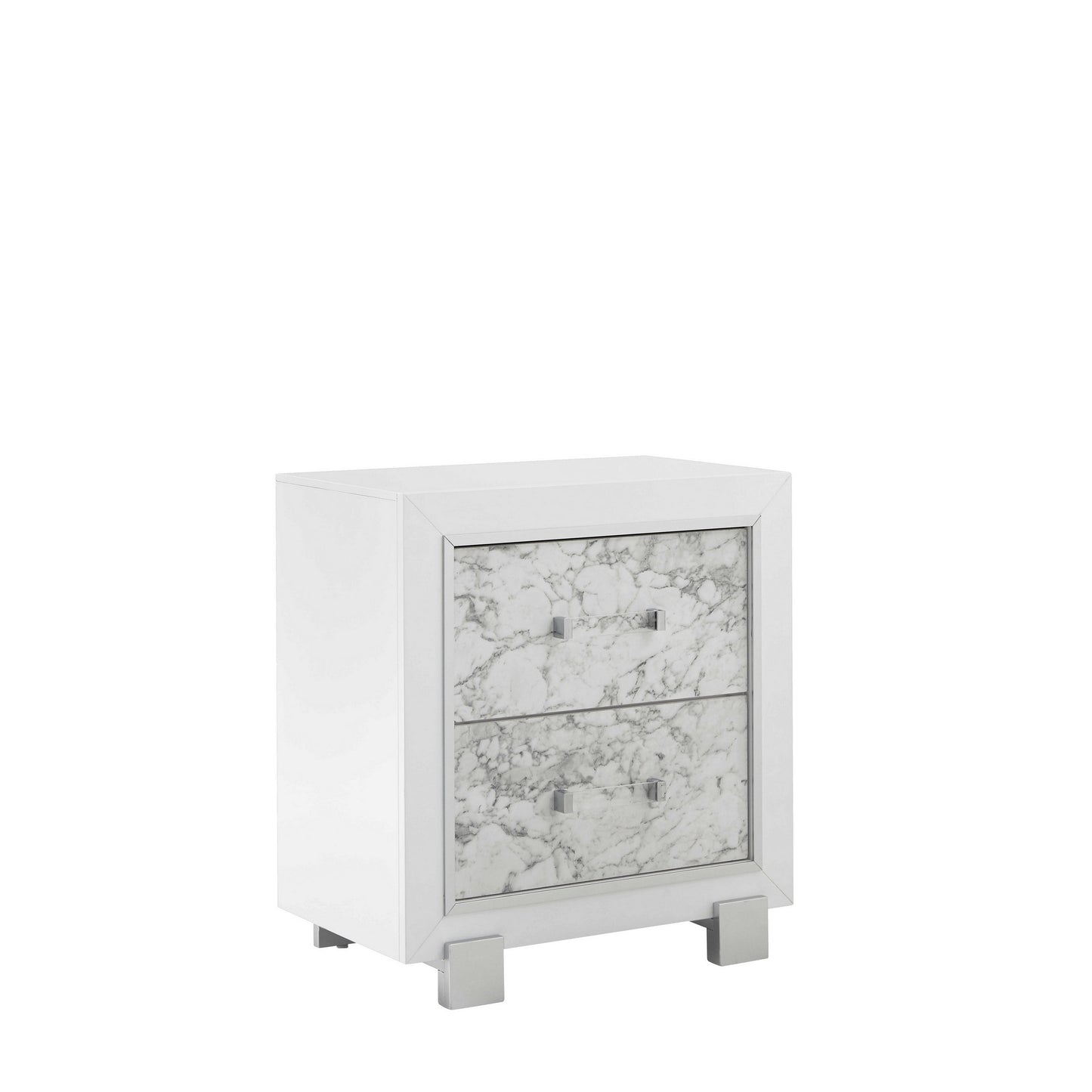 Modern White Nightstand With 2 Faux Marble Detailed Front Drawer. By Homeroots | Nightstands | Modishstore - 2