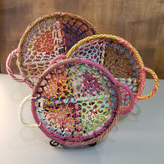 Handmade Set Of 3 Rainbow Round Nesting Jute Trays By Homeroots