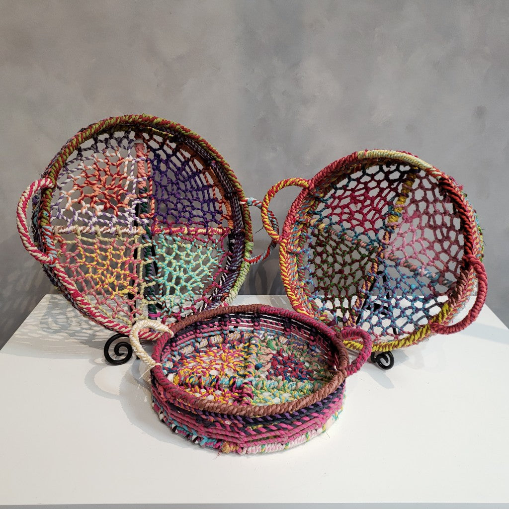 Handmade Set Of 3 Rainbow Round Nesting Jute Trays By Homeroots | Decorative Trays & Dishes | Modishstore - 2