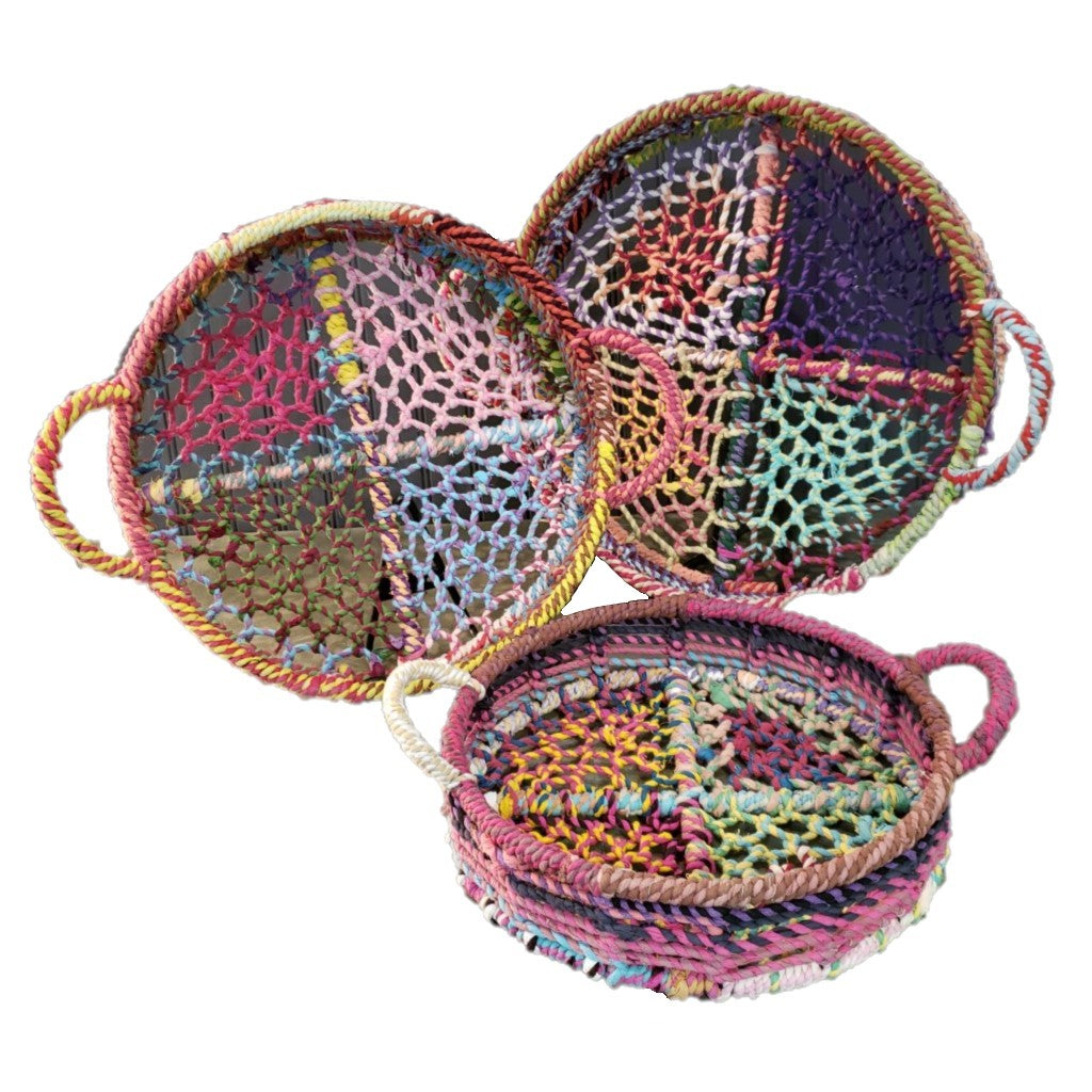 Handmade Set Of 3 Rainbow Round Nesting Jute Trays By Homeroots | Decorative Trays & Dishes | Modishstore - 5