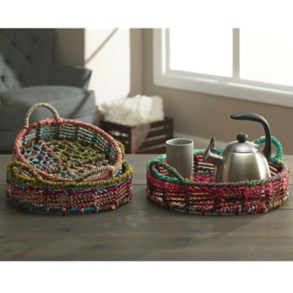Handmade Set Of 3 Rainbow Round Nesting Jute Trays By Homeroots | Decorative Trays & Dishes | Modishstore - 6