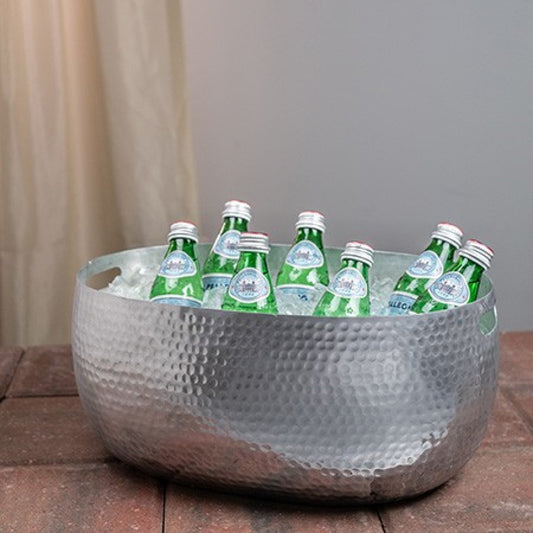Handcrafted Hammered Stainless Steel Oval Beverage Tub By Homeroots | Decorative Trays & Dishes | Modishstore