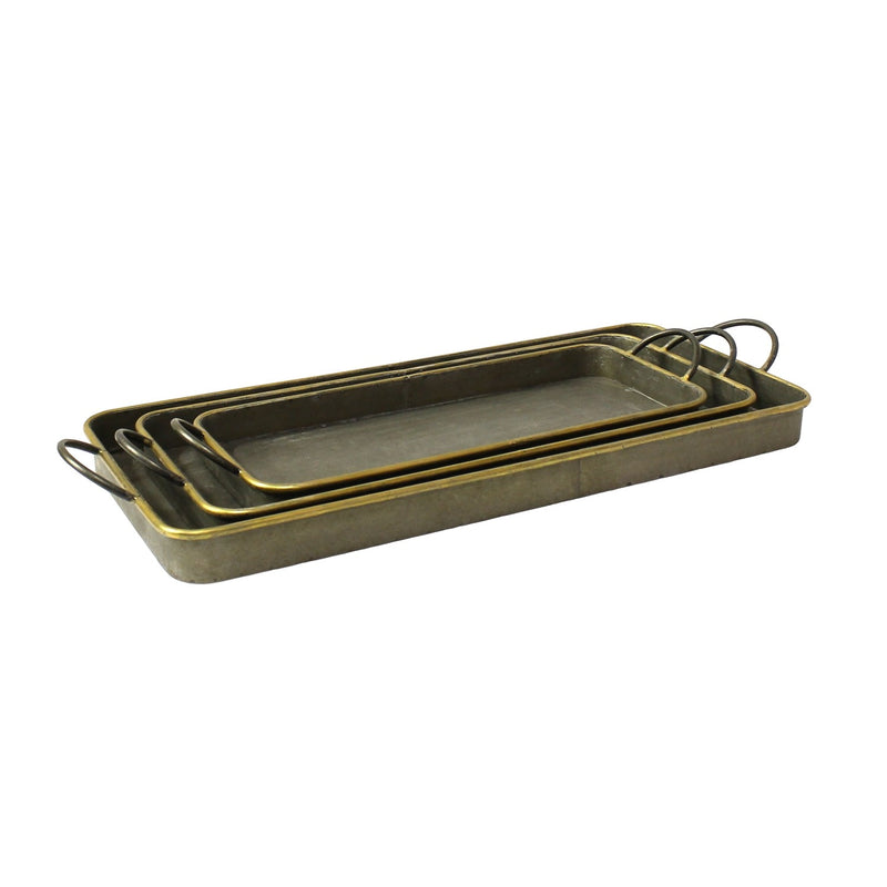 Set Of 3 Nesting Galvanized Metal And Gold Serving Trays By Homeroots | Trays | Modishstore