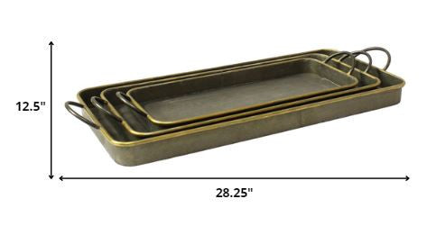 Set Of 3 Nesting Galvanized Metal And Gold Serving Trays By Homeroots | Trays | Modishstore - 2