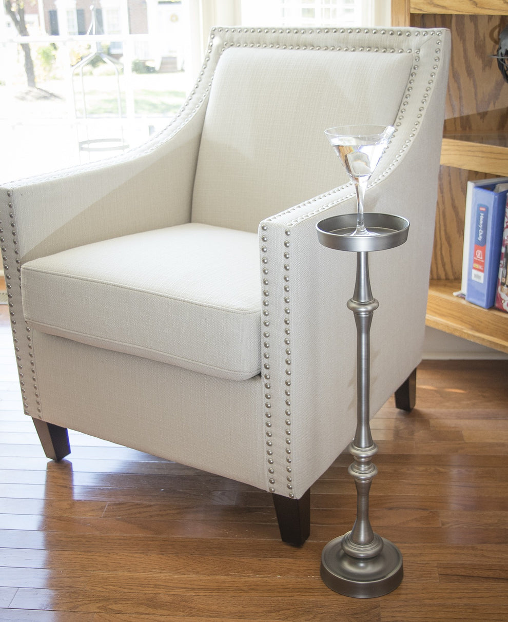 Brushed Silver Finish Drink Size Accent Table By Homeroots | End Tables | Modishstore - 6