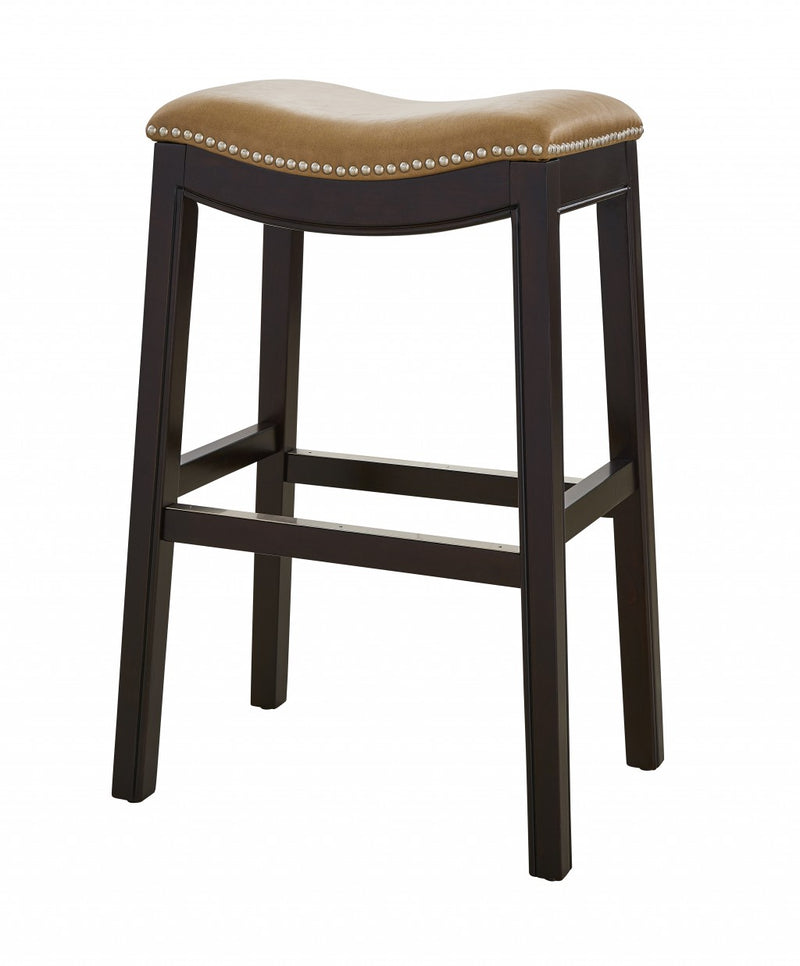 30" Espresso and Carmel Saddle Style Counter Height Bar Stool By Homeroots | Bar Stools | Modishstore