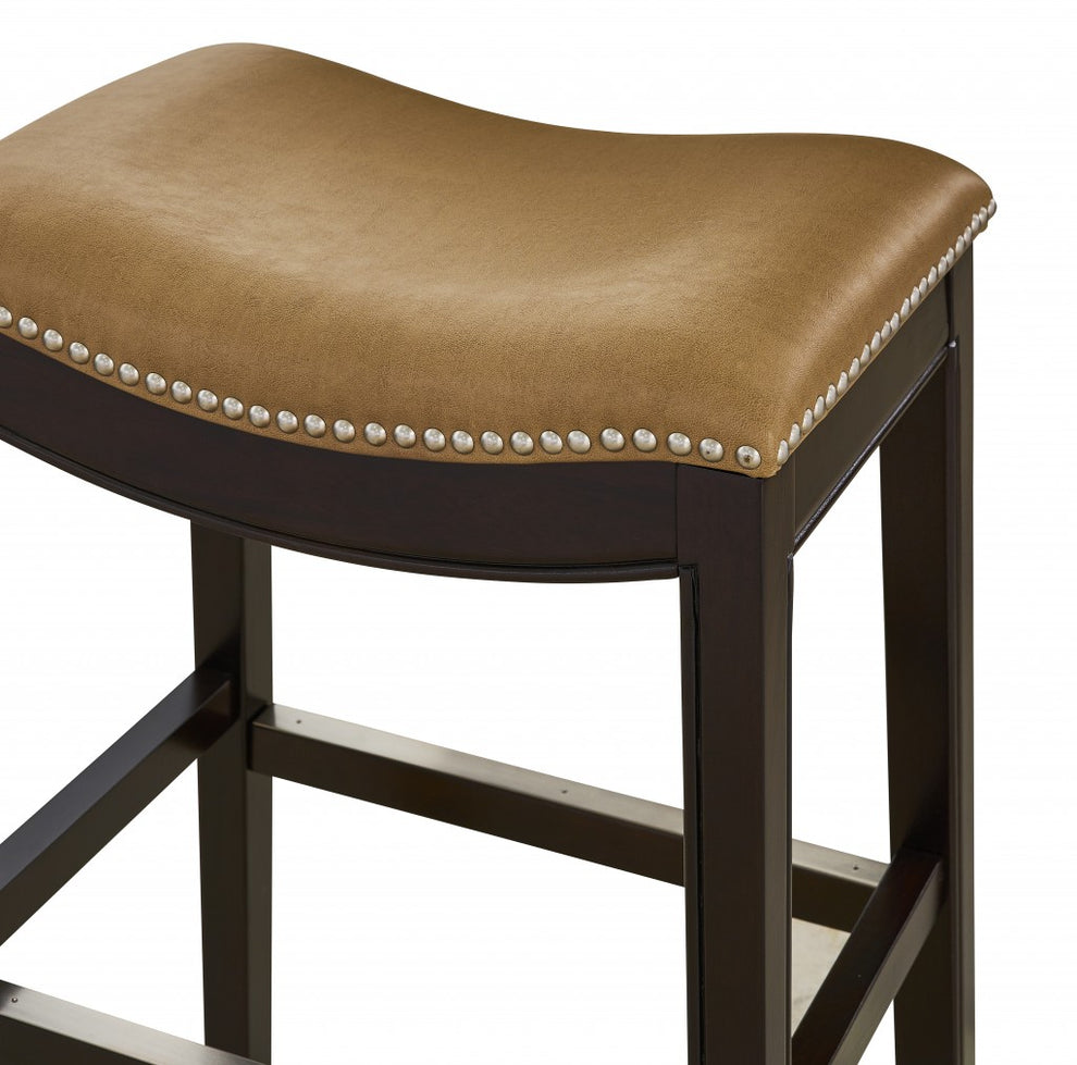 30" Espresso and Carmel Saddle Style Counter Height Bar Stool By Homeroots | Bar Stools | Modishstore - 2