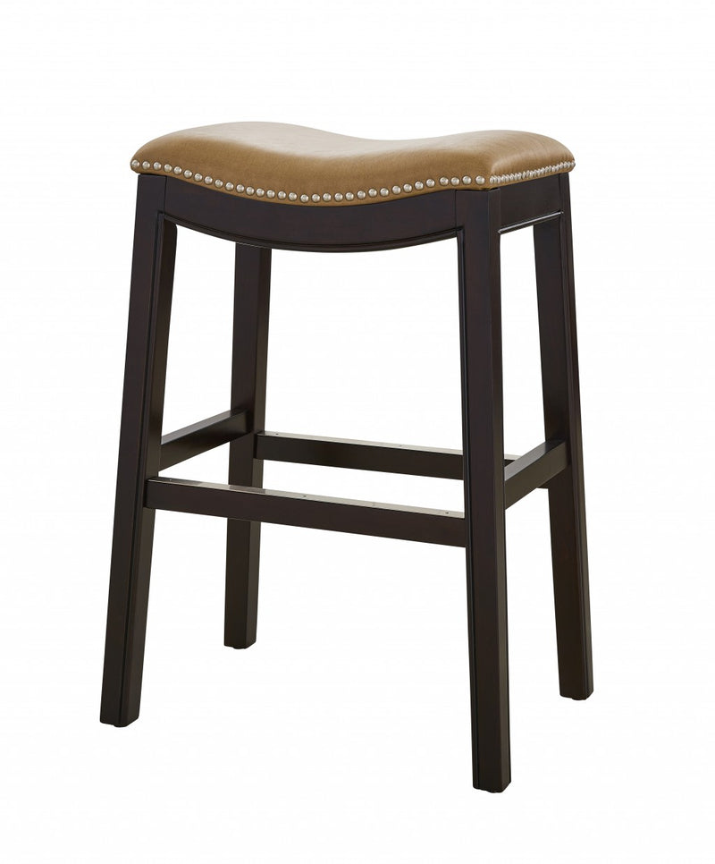 25" Espresso and Carmel Saddle Style Counter Height Bar Stool By Homeroots | Bar Stools | Modishstore