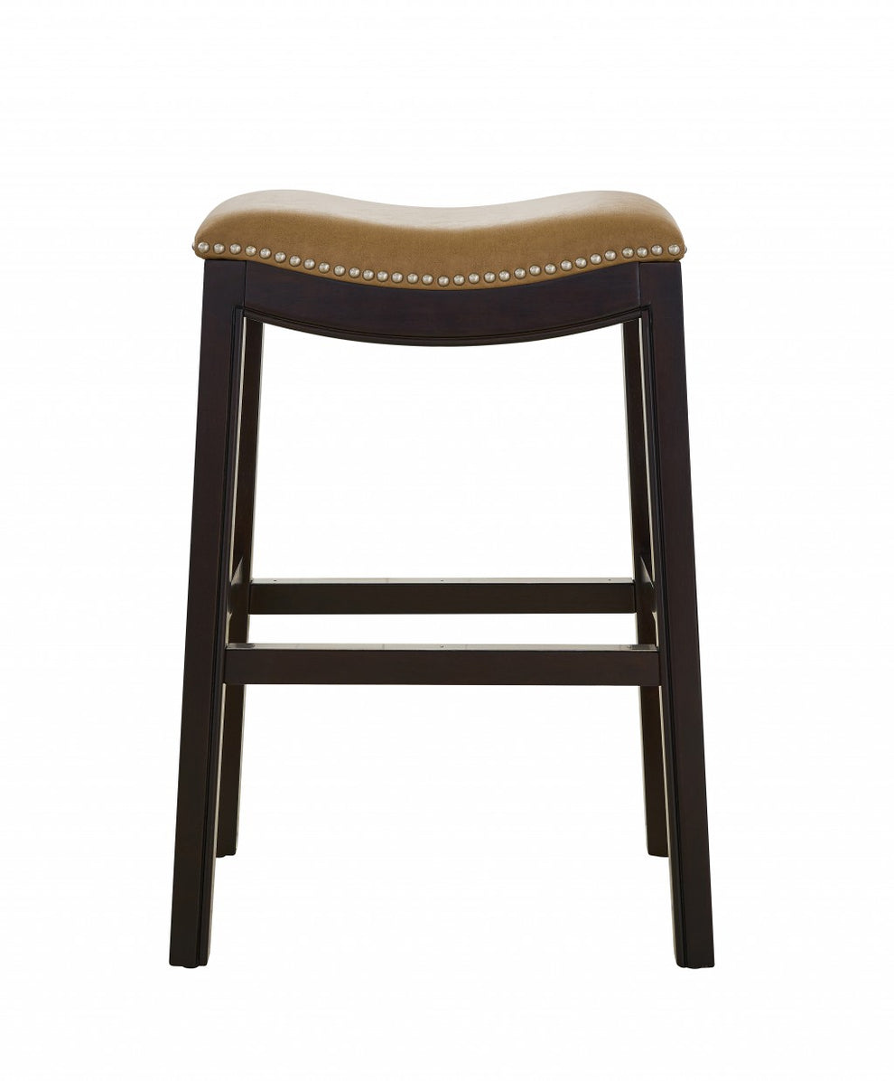 25" Espresso and Carmel Saddle Style Counter Height Bar Stool By Homeroots | Bar Stools | Modishstore - 3