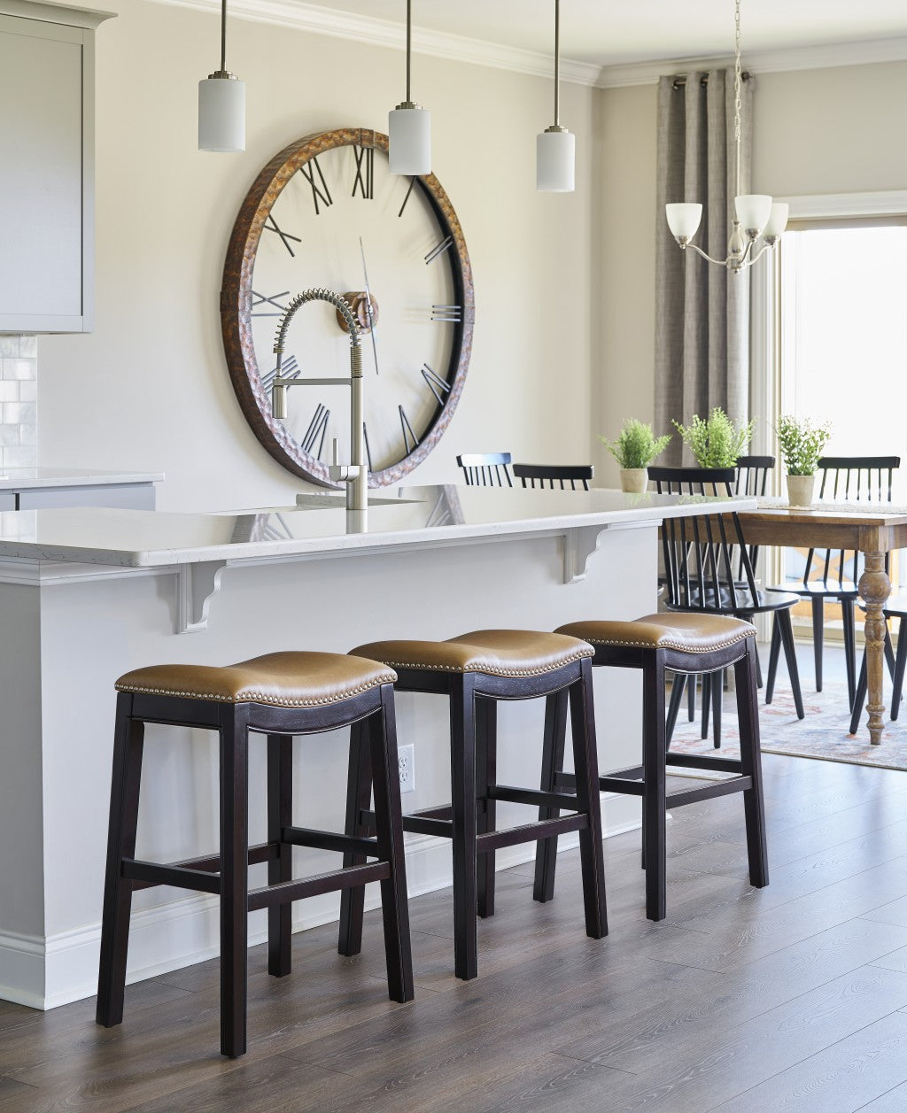 25" Espresso and Carmel Saddle Style Counter Height Bar Stool By Homeroots | Bar Stools | Modishstore - 5