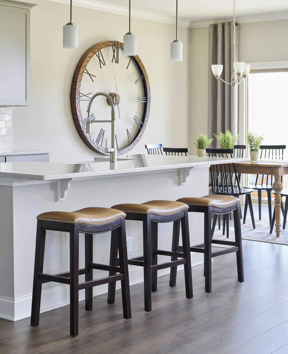 25" Espresso and Carmel Saddle Style Counter Height Bar Stool By Homeroots | Bar Stools | Modishstore - 5