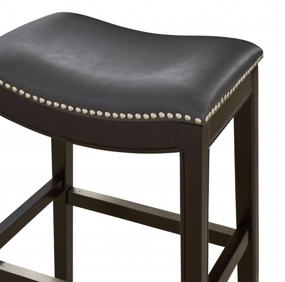 30" Espresso and Gray Saddle Style Counter Height Bar Stool By Homeroots | Bar Stools | Modishstore - 2