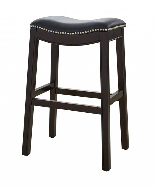 30" Espresso and Black Saddle Style Counter Height Bar Stool By Homeroots