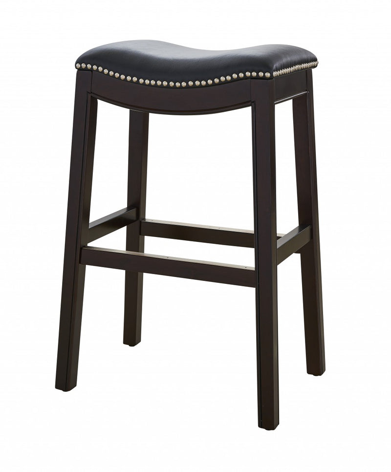 30" Espresso and Black Saddle Style Counter Height Bar Stool By Homeroots | Bar Stools | Modishstore