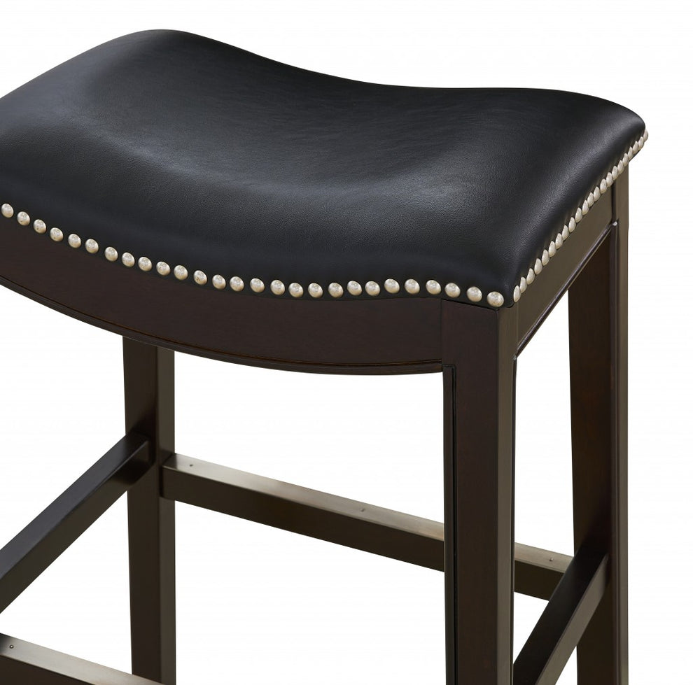 30" Espresso and Black Saddle Style Counter Height Bar Stool By Homeroots | Bar Stools | Modishstore - 2