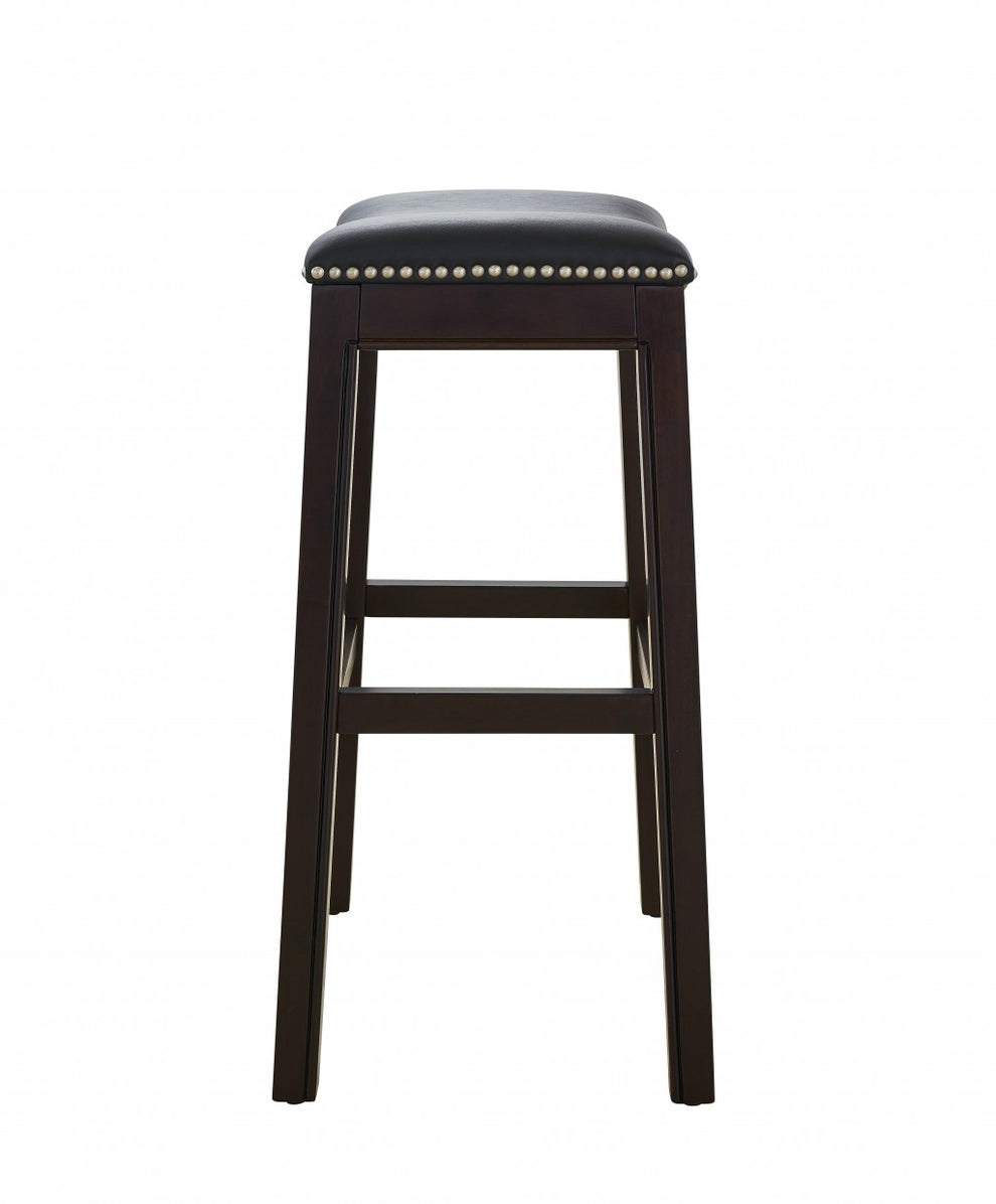 25" Espresso and Black Saddle Style Counter Height Bar Stool By Homeroots | Bar Stools | Modishstore - 3