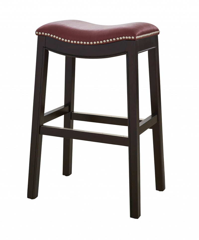 30" Espresso and Red Saddle Style Counter Height Bar Stool By Homeroots | Bar Stools | Modishstore
