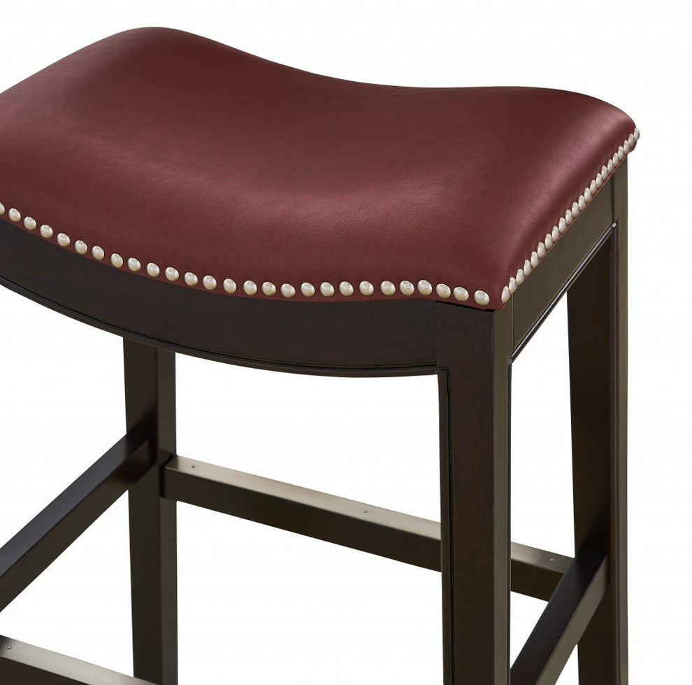 30" Espresso and Red Saddle Style Counter Height Bar Stool By Homeroots | Bar Stools | Modishstore - 2
