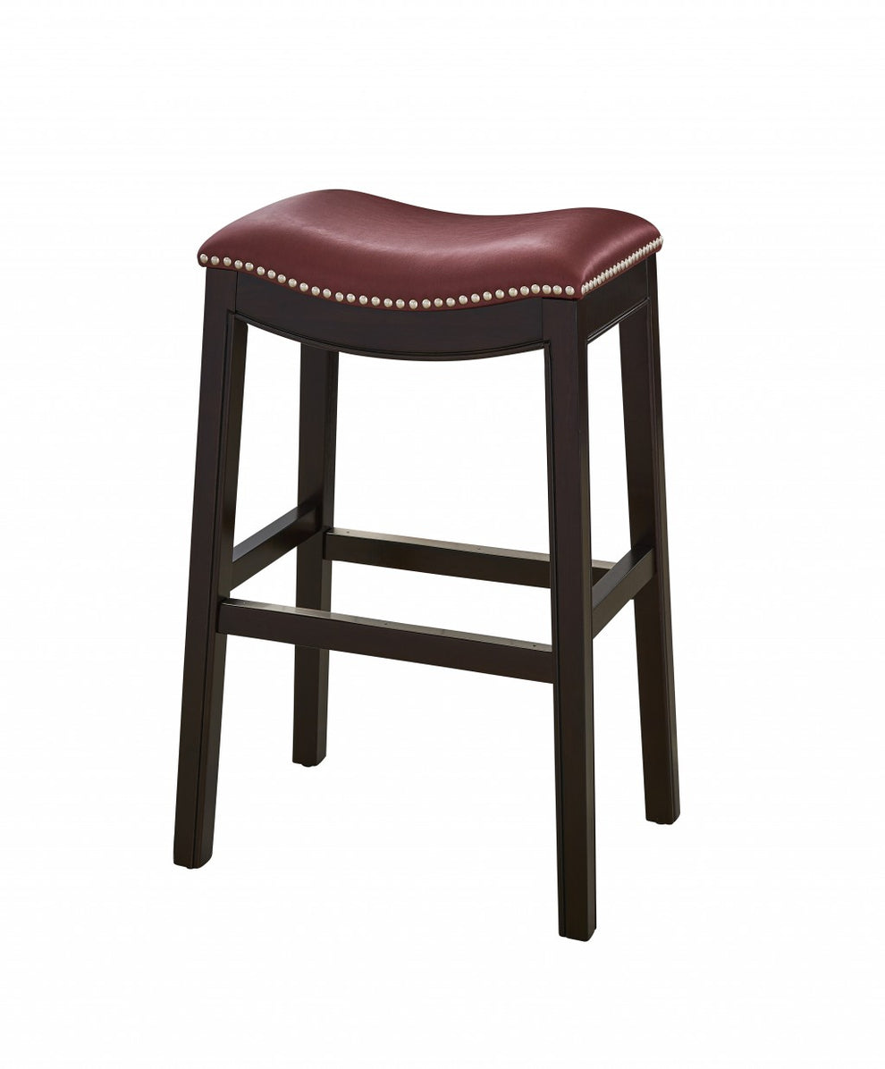 30" Espresso and Red Saddle Style Counter Height Bar Stool By Homeroots | Bar Stools | Modishstore - 4