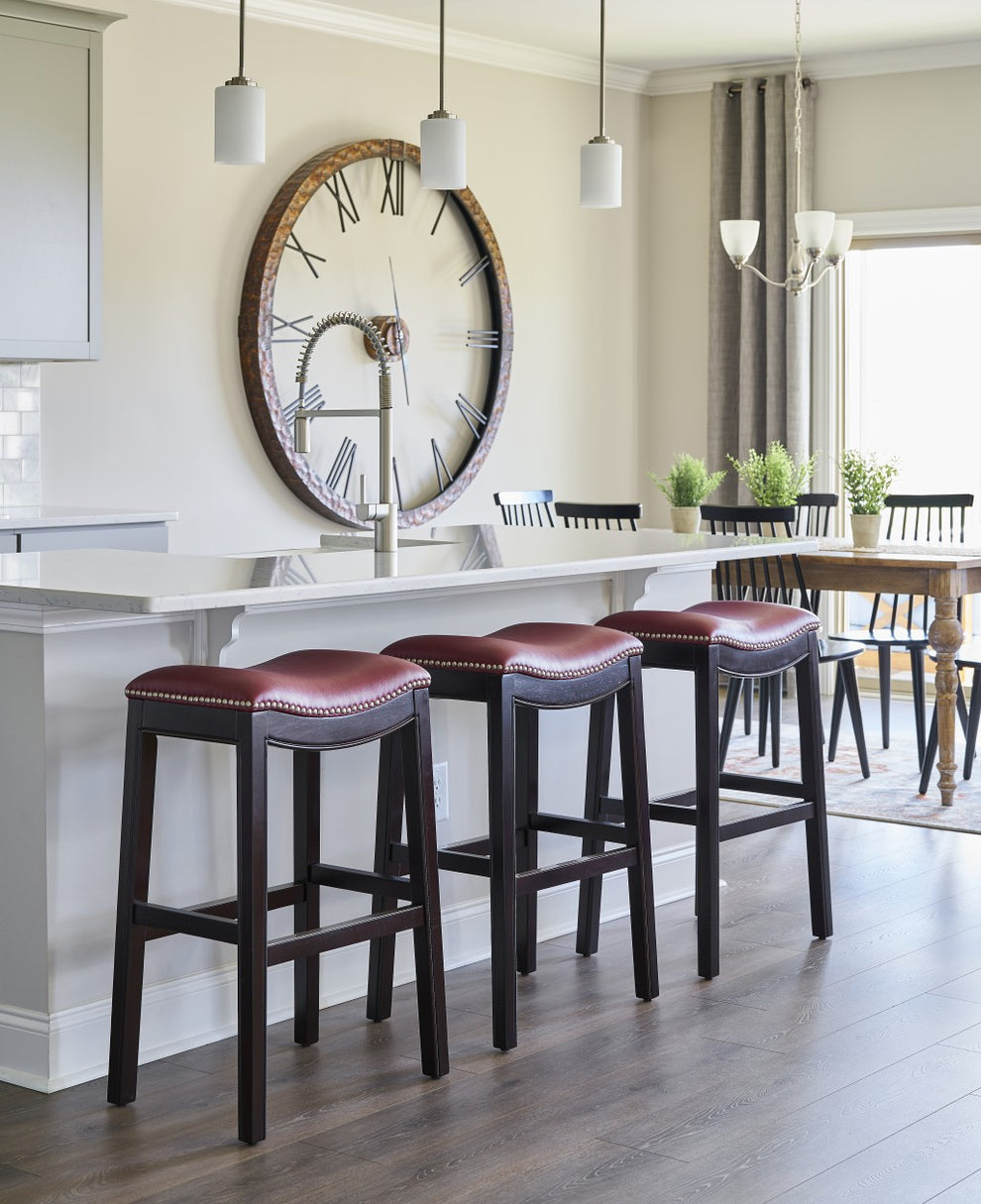 30" Espresso and Red Saddle Style Counter Height Bar Stool By Homeroots | Bar Stools | Modishstore - 6