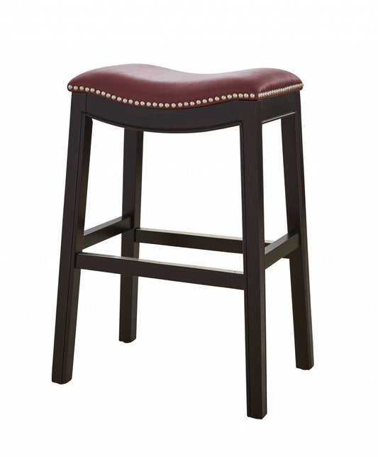 25" Espresso and Red Saddle Style Counter Height Bar Stool By Homeroots