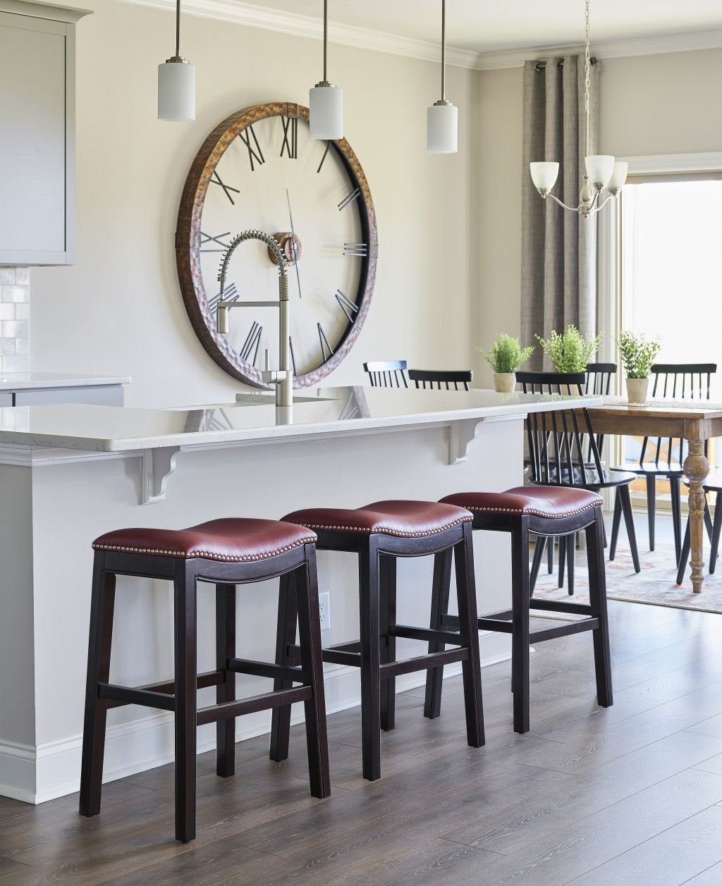 25" Espresso and Red Saddle Style Counter Height Bar Stool By Homeroots | Bar Stools | Modishstore - 5