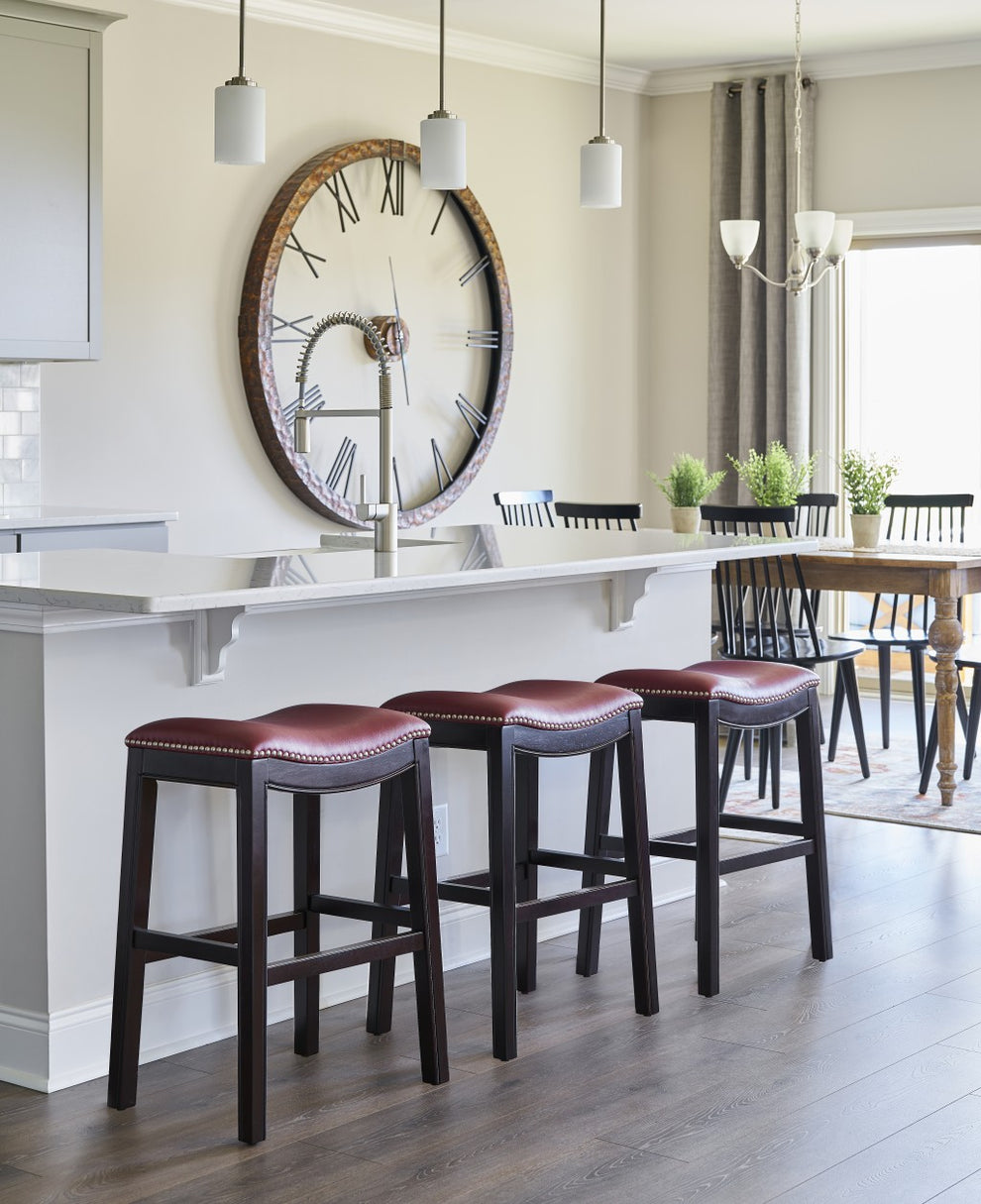 25" Espresso and Red Saddle Style Counter Height Bar Stool By Homeroots | Bar Stools | Modishstore - 5