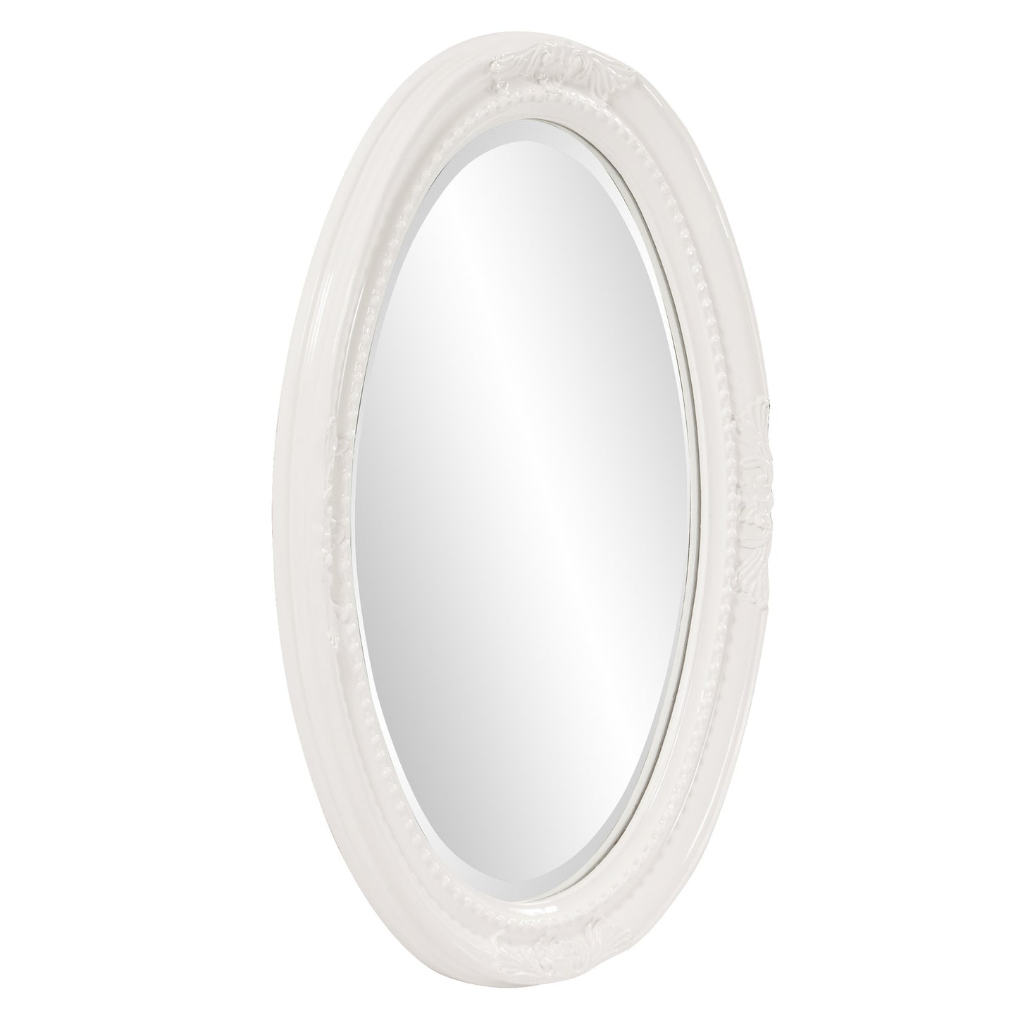 Oval Mirror In A Glossy White Wood Frame By Homeroots | Mirrors | Modishstore - 3