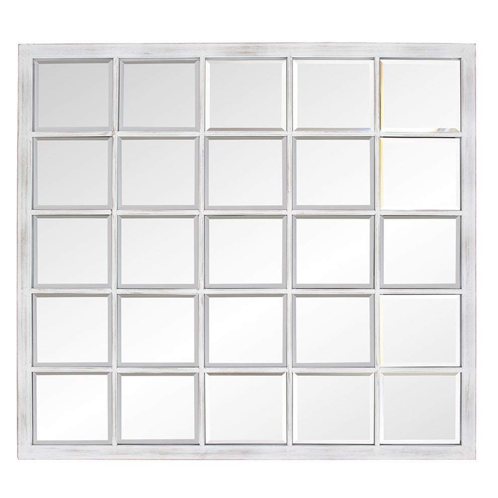 Rectangular Whitewash Window Pane Tile Mirror By Homeroots | Mirrors | Modishstore - 4
