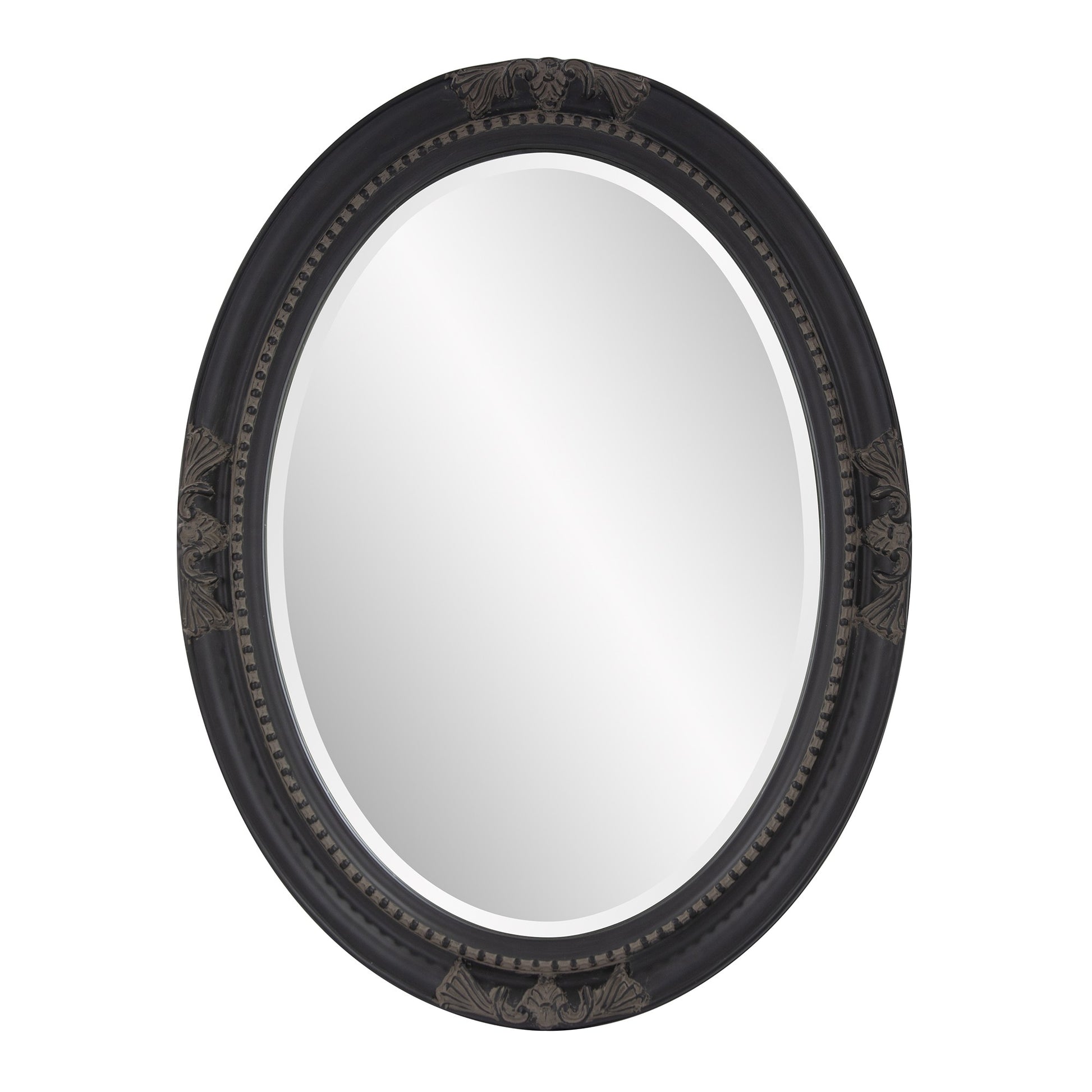 Oval Antiqued Black Wood Frame Mirror By Homeroots | Mirrors | Modishstore - 2