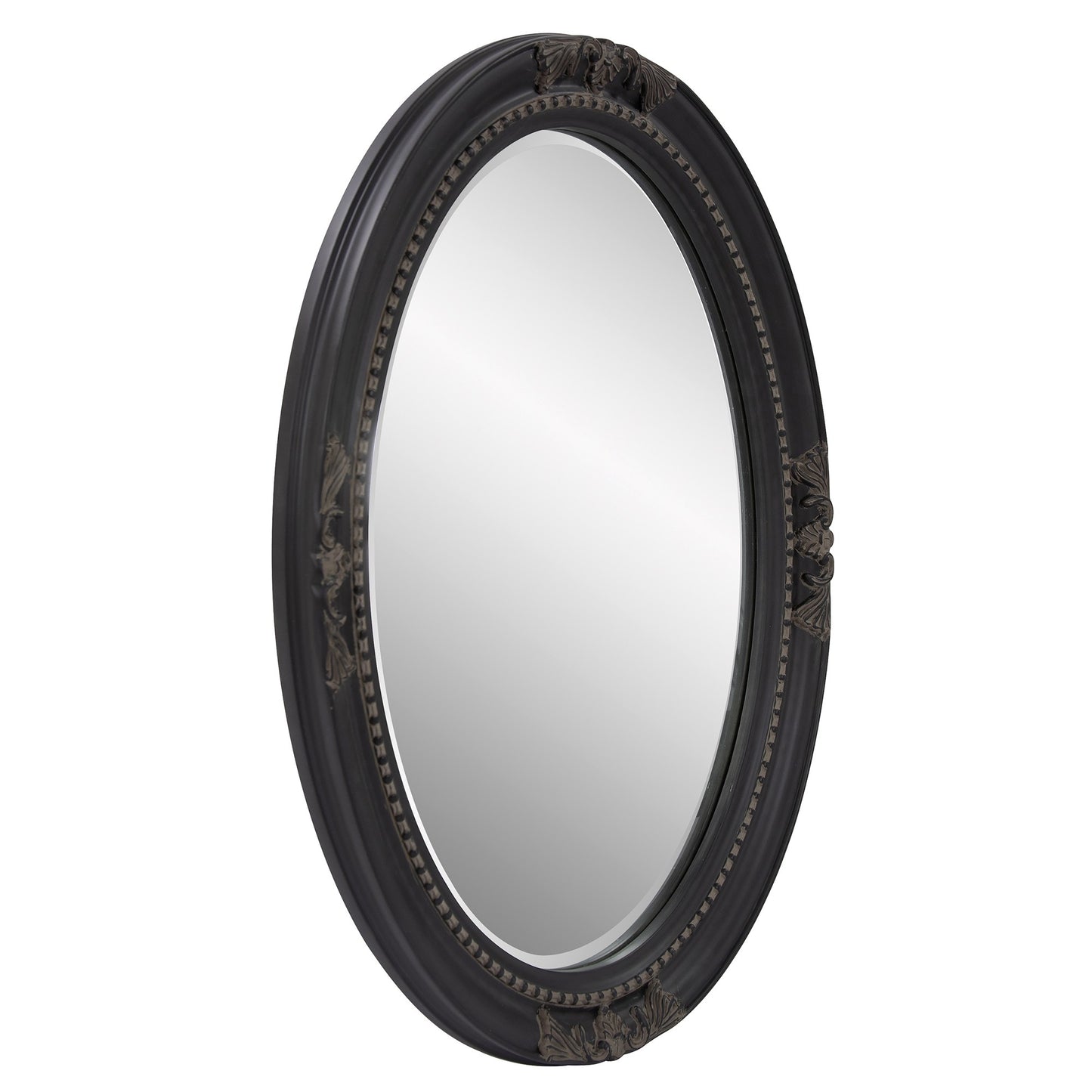 Oval Antiqued Black Wood Frame Mirror By Homeroots | Mirrors | Modishstore - 3